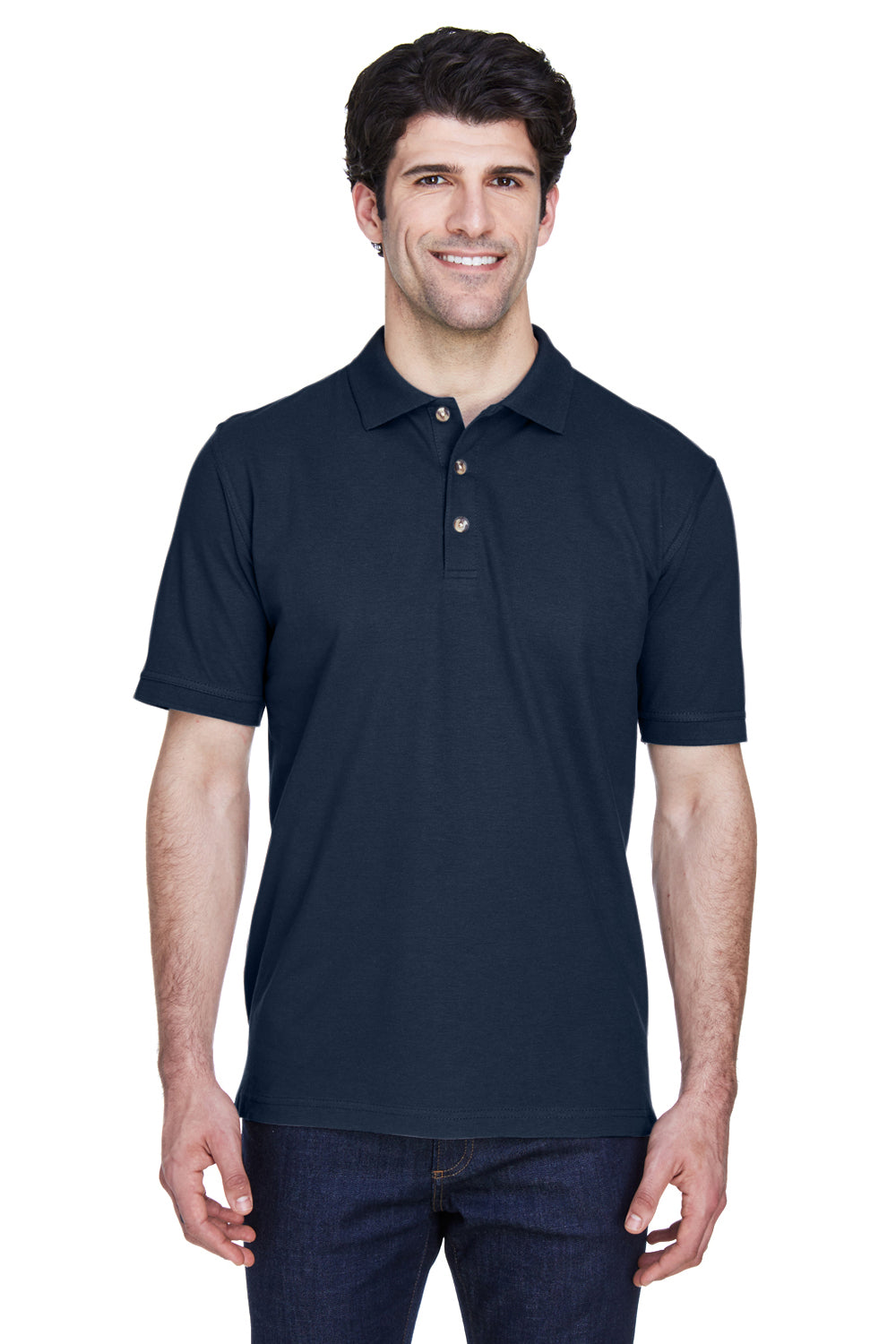 UltraClub 8535/8535T Mens Classic Short Sleeve Polo Shirt Navy Blue Model Front