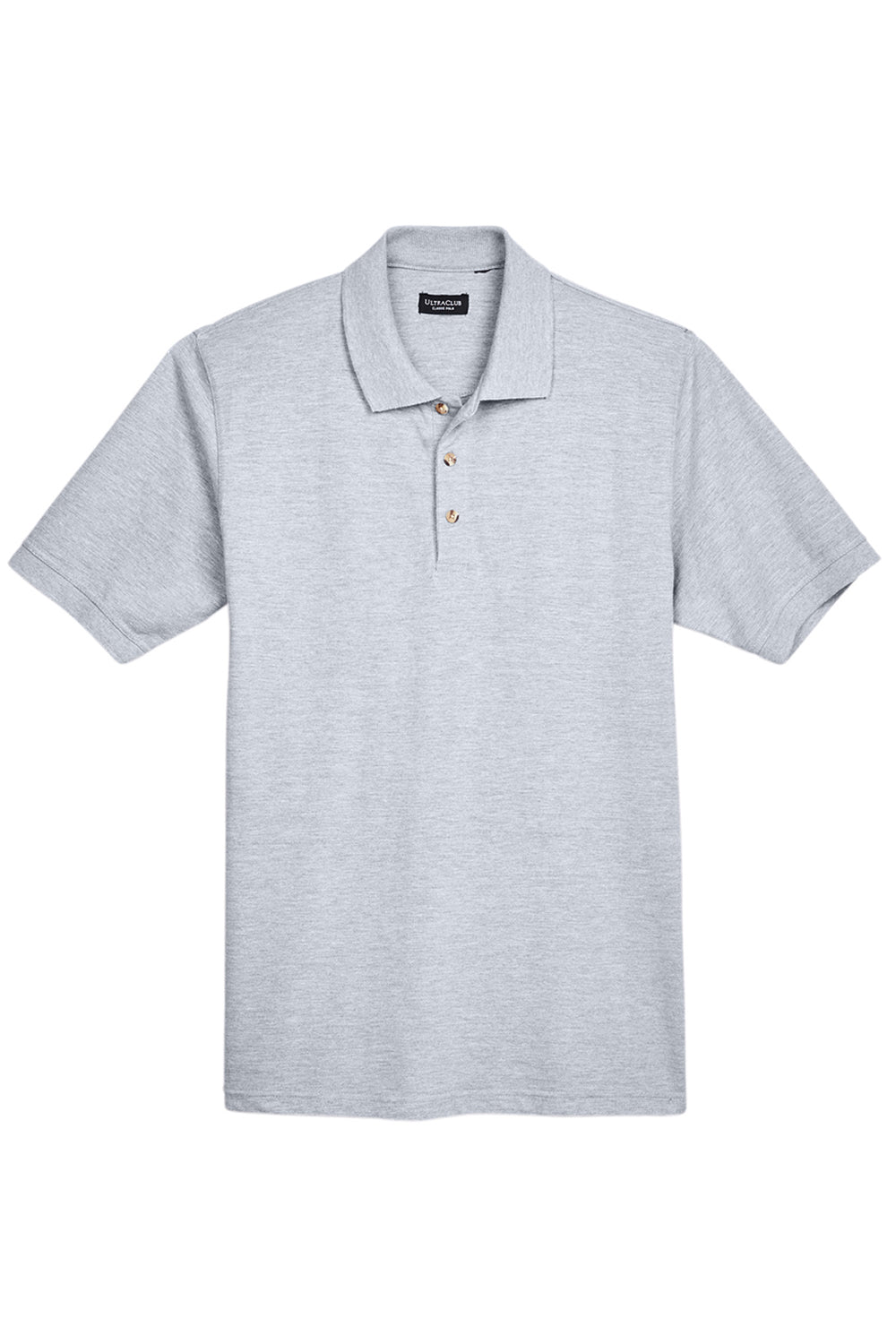 UltraClub 8535/8535T Mens Classic Short Sleeve Polo Shirt Heather Grey Flat Front