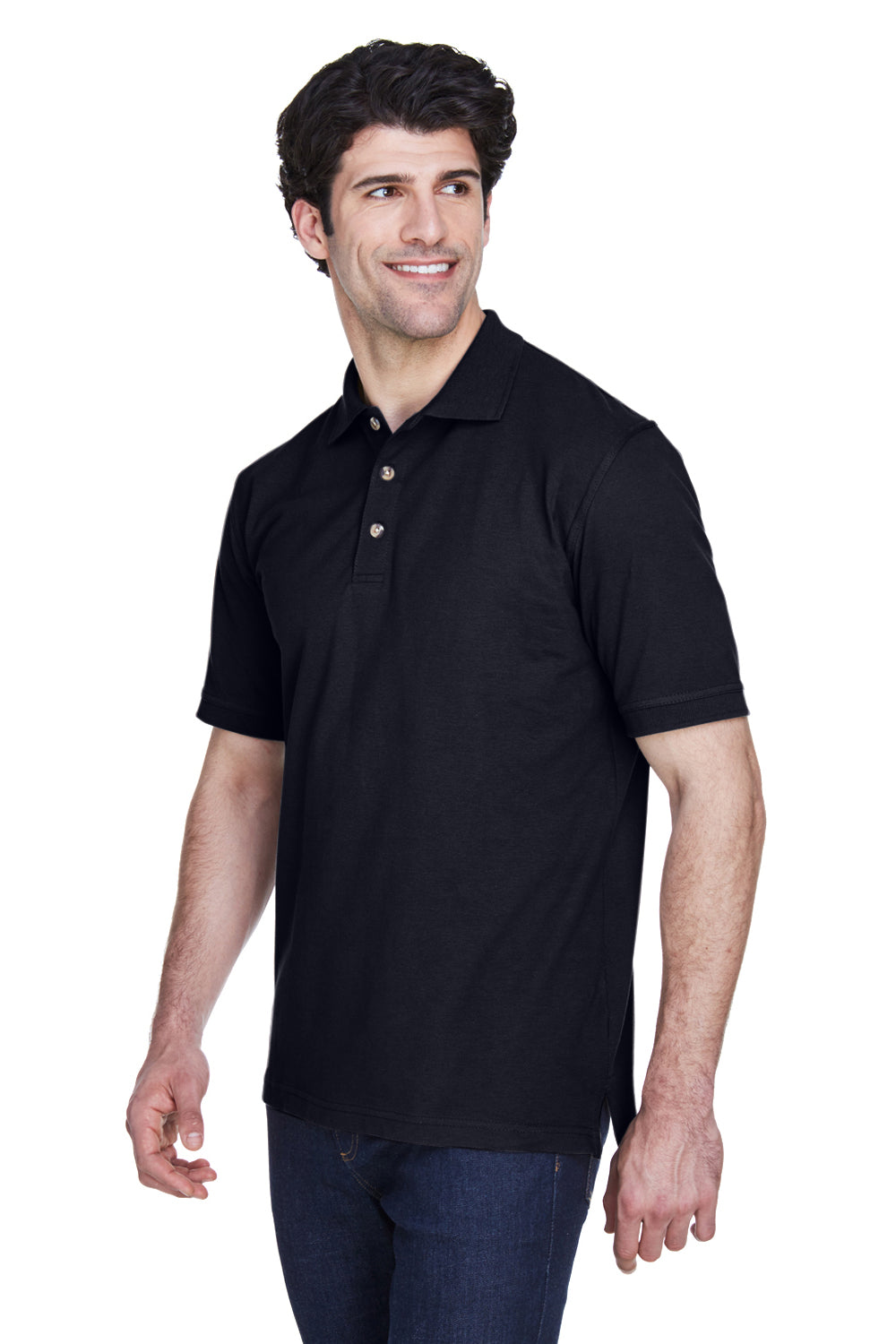 UltraClub 8535/8535T Mens Classic Short Sleeve Polo Shirt Black Model 3q