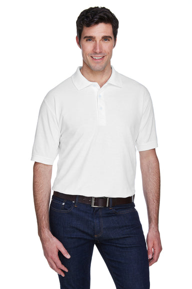 UltraClub 8540/8540T Mens Whisper Short Sleeve Polo Shirt White Model Front