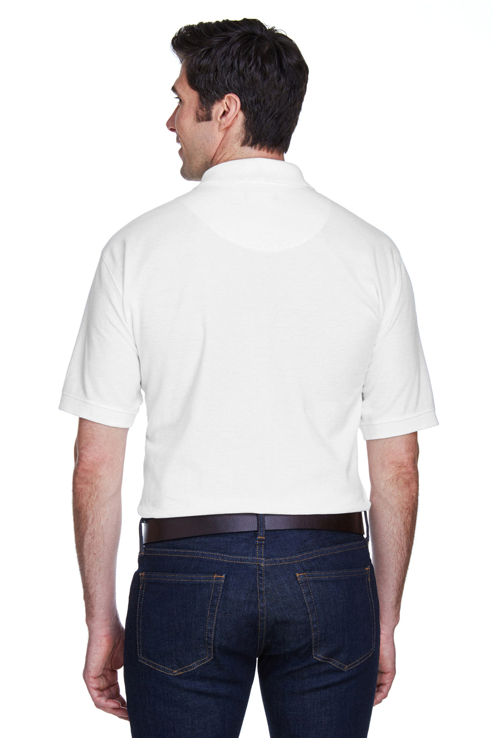 UltraClub 8540/8540T Mens Whisper Short Sleeve Polo Shirt White Model Back