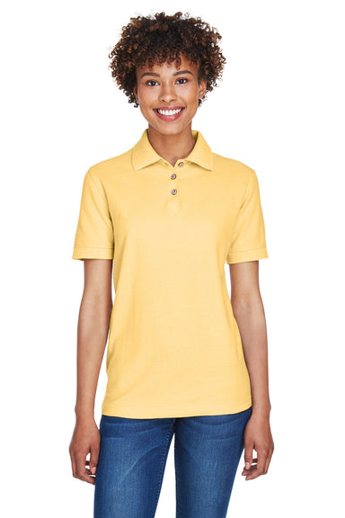 UltraClub 8541 Womens Whisper Short Sleeve Polo Shirt Yellow Model Front