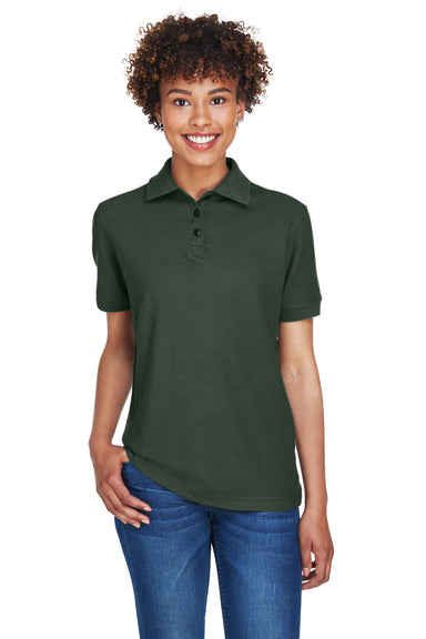 UltraClub 8541 Womens Whisper Short Sleeve Polo Shirt Forest Green Model Front