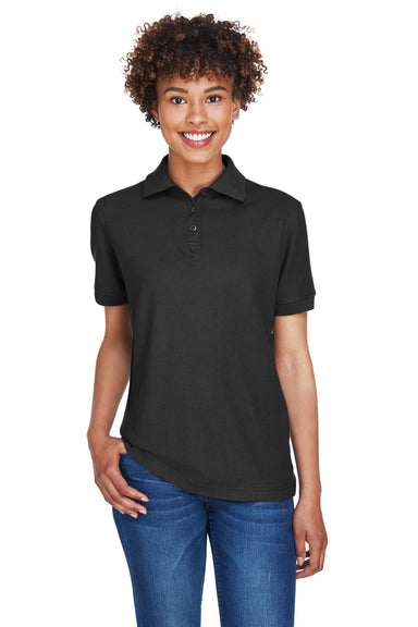 UltraClub 8541 Womens Whisper Short Sleeve Polo Shirt Black Model Front