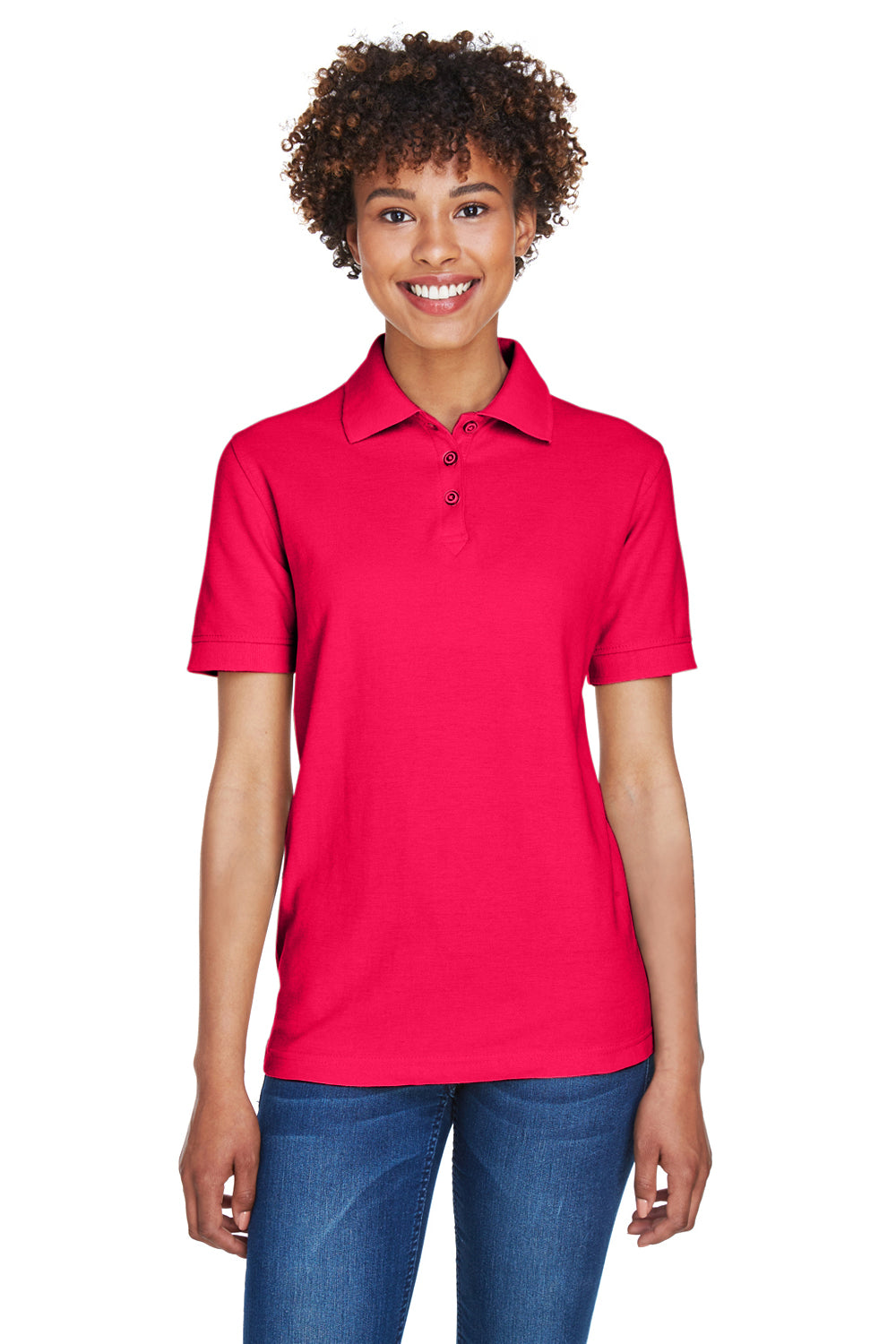 UltraClub 8541 Womens Whisper Short Sleeve Polo Shirt Red Model Front