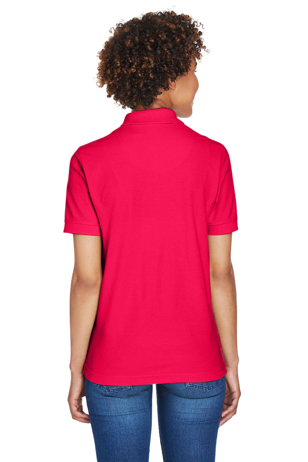 UltraClub 8541 Womens Whisper Short Sleeve Polo Shirt Red Model Back