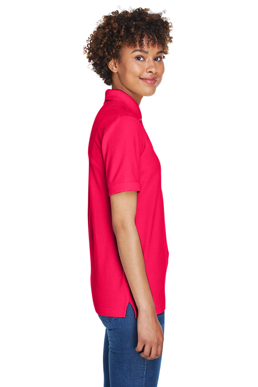 UltraClub 8541 Womens Whisper Short Sleeve Polo Shirt Red Model Side