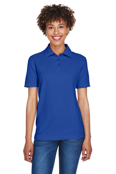 UltraClub 8541 Womens Whisper Short Sleeve Polo Shirt Royal Blue Model Front