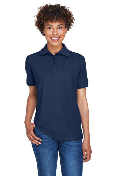 UltraClub 8541 Womens Whisper Short Sleeve Polo Shirt Navy Blue Model Front