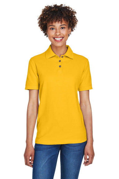 UltraClub 8541 Womens Whisper Short Sleeve Polo Shirt Gold Model Front