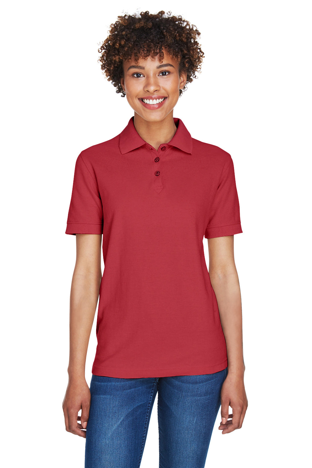 UltraClub 8541 Womens Whisper Short Sleeve Polo Shirt Cardinal Red Model Front