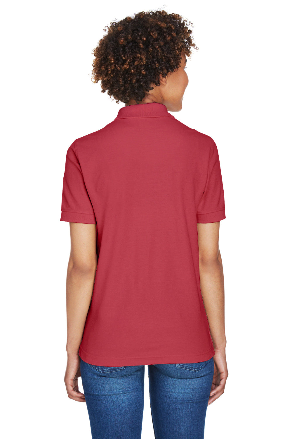 UltraClub 8541 Womens Whisper Short Sleeve Polo Shirt Cardinal Red Model Back