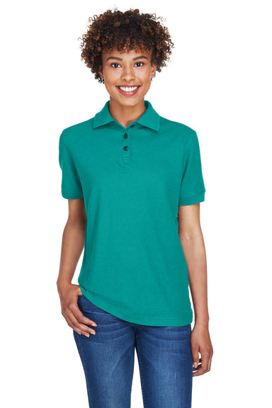 UltraClub 8541 Womens Whisper Short Sleeve Polo Shirt Jade Green Model Front