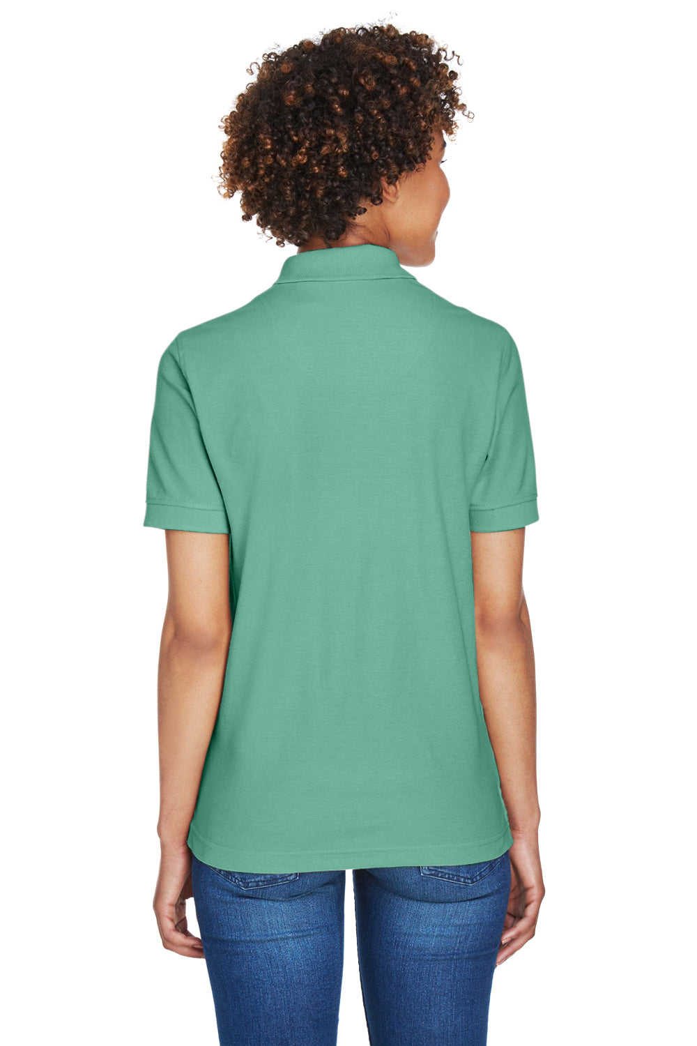 UltraClub 8541 Womens Whisper Short Sleeve Polo Shirt Leaf Green Model Back