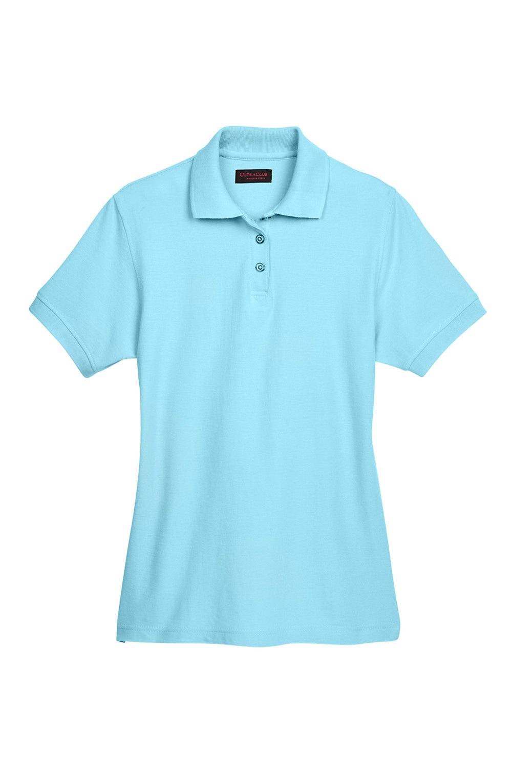 UltraClub 8541 Womens Whisper Short Sleeve Polo Shirt Baby Blue Flat Front