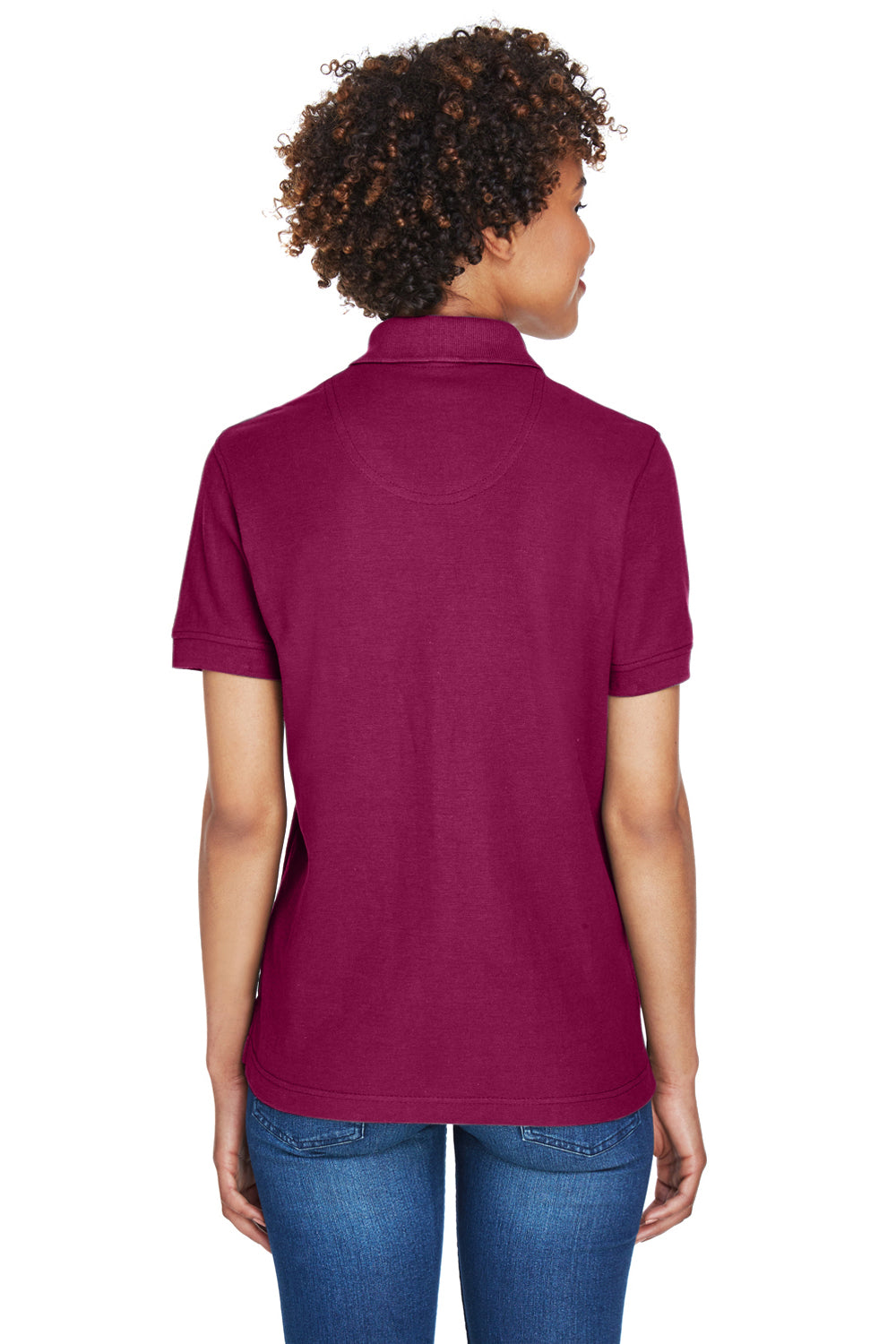 UltraClub 8541 Womens Whisper Short Sleeve Polo Shirt Wine Model Back