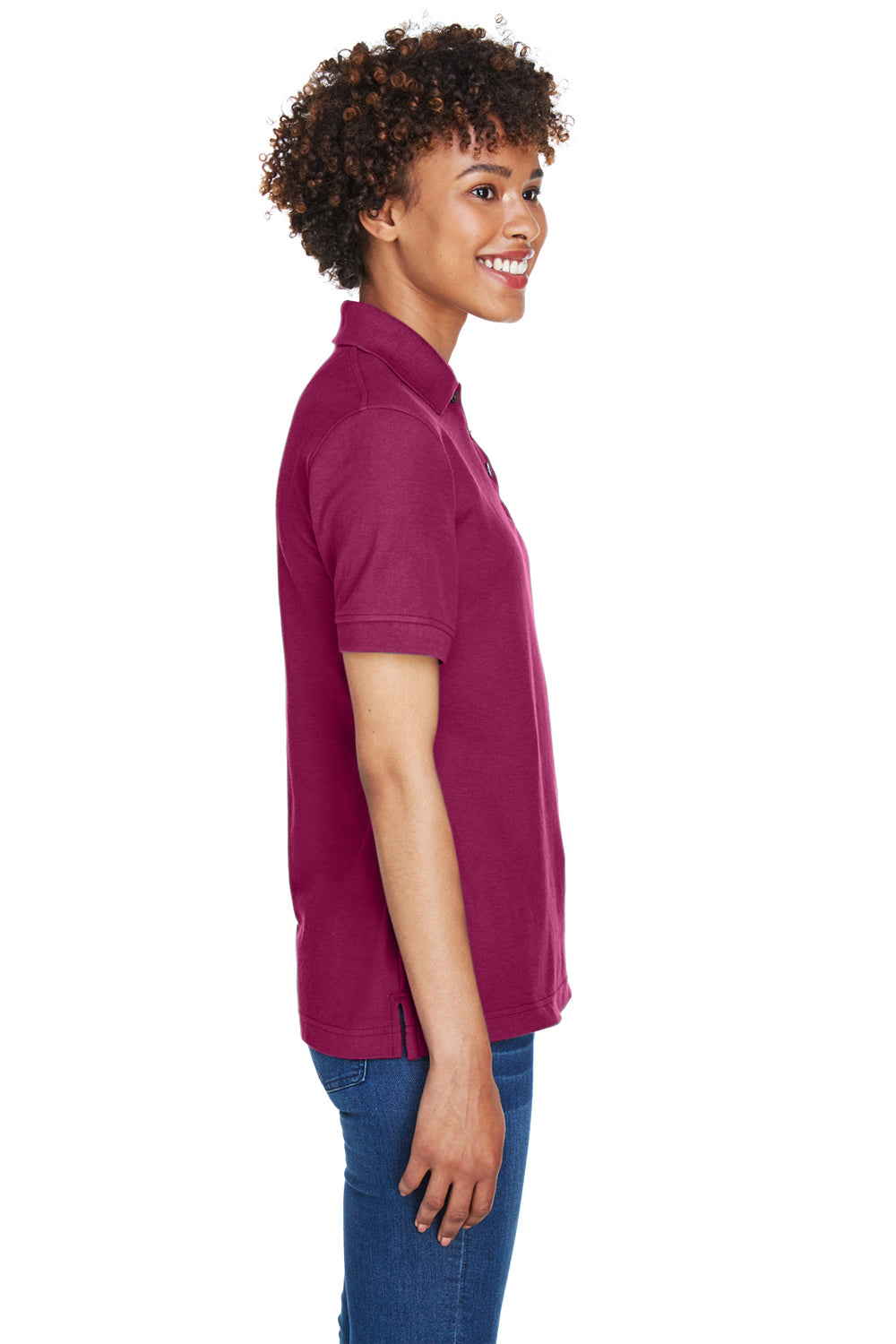 UltraClub 8541 Womens Whisper Short Sleeve Polo Shirt Wine Model Side