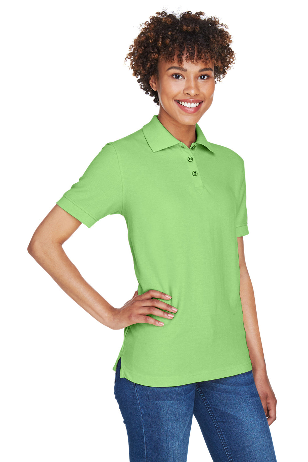 UltraClub 8541 Womens Whisper Short Sleeve Polo Shirt Apple Green Model 3q