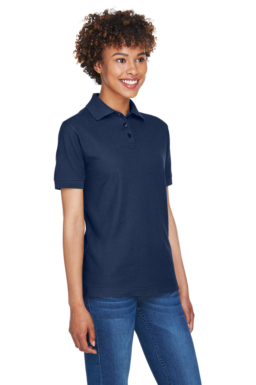 UltraClub 8541 Womens Whisper Short Sleeve Polo Shirt Navy Blue Model 3q