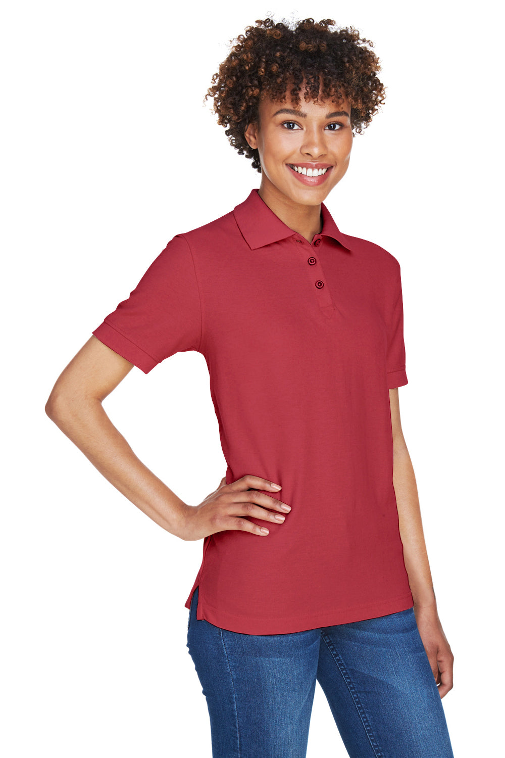 UltraClub 8541 Womens Whisper Short Sleeve Polo Shirt Cardinal Red Model 3q