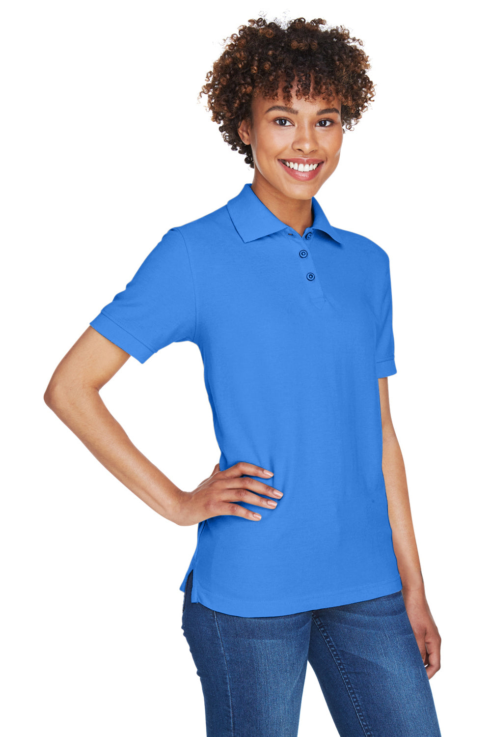 UltraClub 8541 Womens Whisper Short Sleeve Polo Shirt French Blue Model 3q