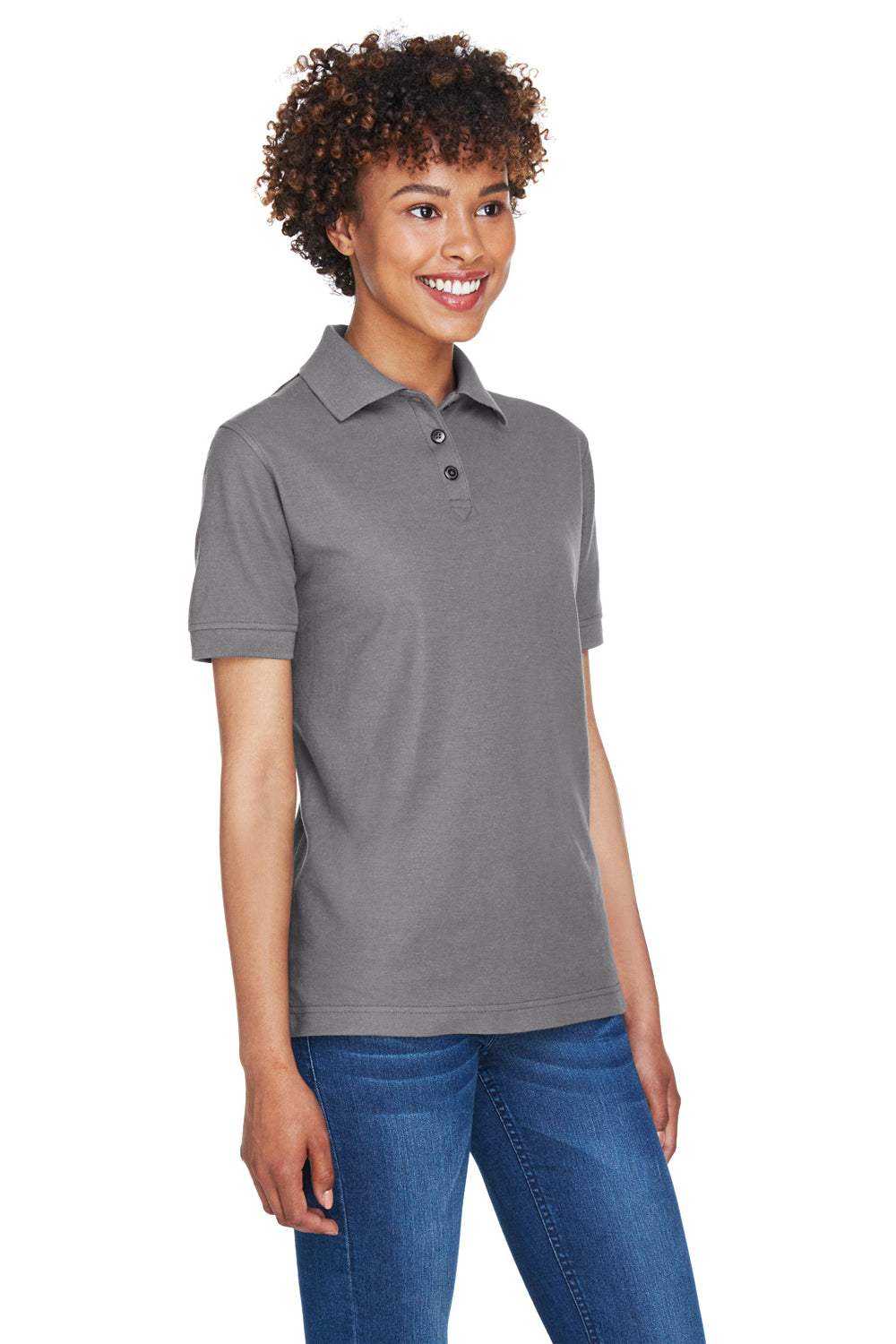 UltraClub 8541 Womens Whisper Short Sleeve Polo Shirt Graphite Grey Model 3q