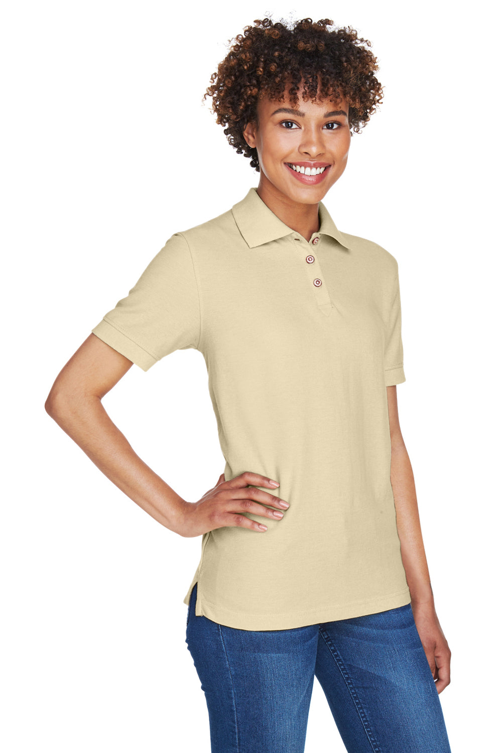 UltraClub 8541 Womens Whisper Short Sleeve Polo Shirt Putty Model 3q