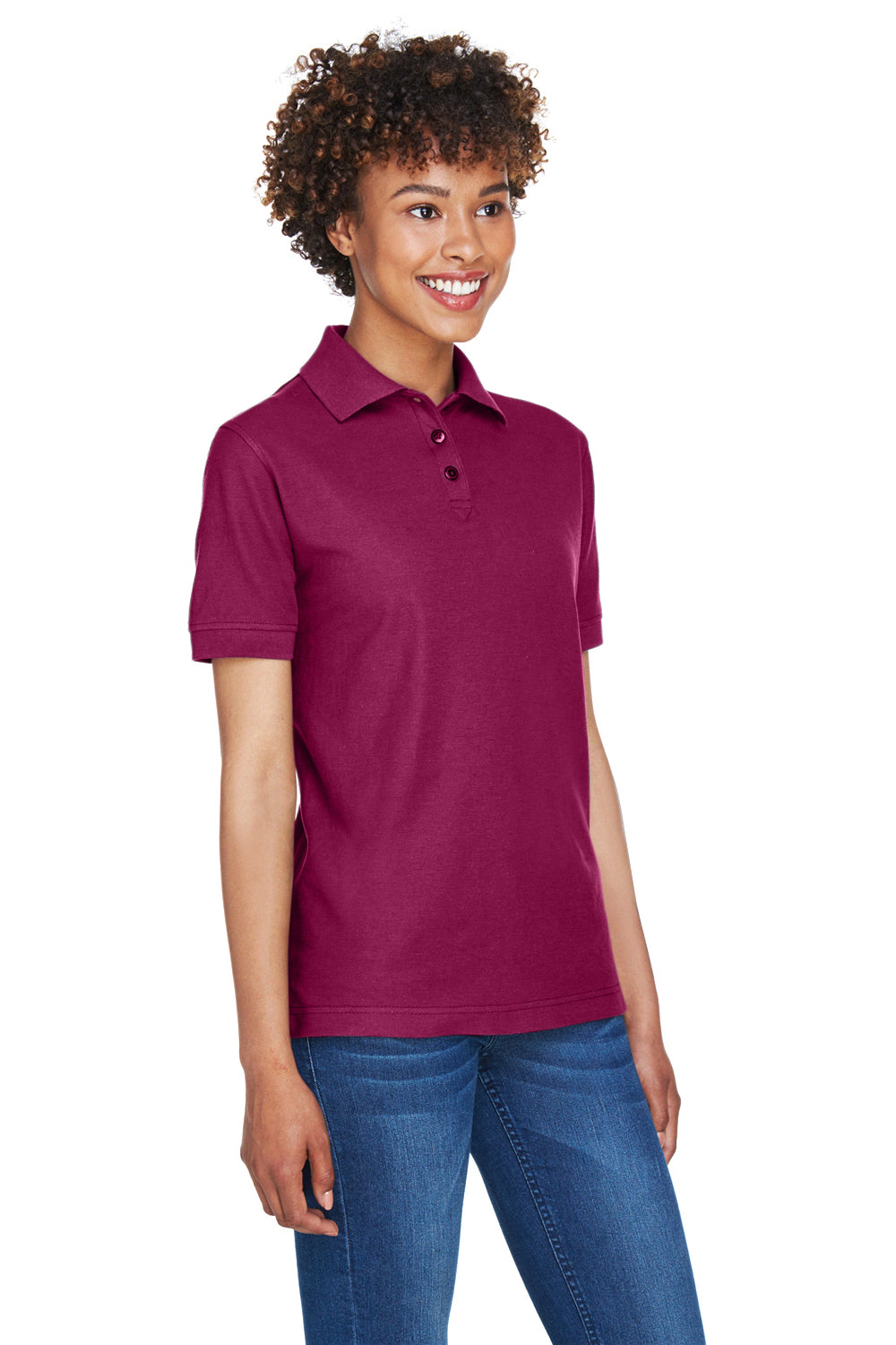 UltraClub 8541 Womens Whisper Short Sleeve Polo Shirt Wine Model 3q