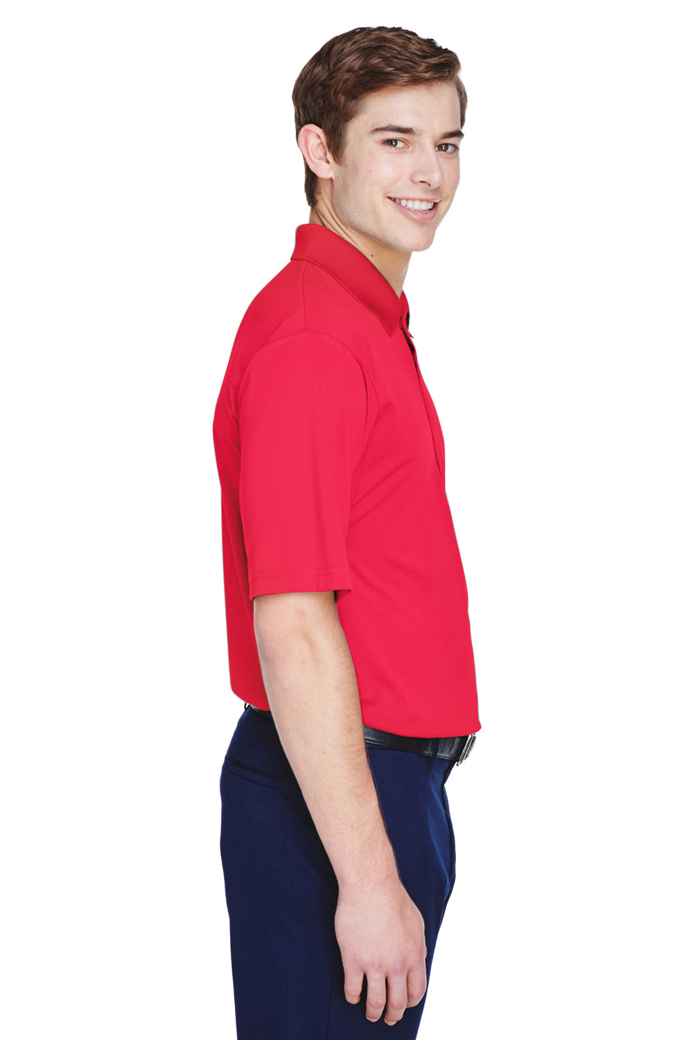 UltraClub 8610 Mens Cool & Dry 8 Star Elite Performance Moisture Wicking Short Sleeve Polo Shirt Red Model Side