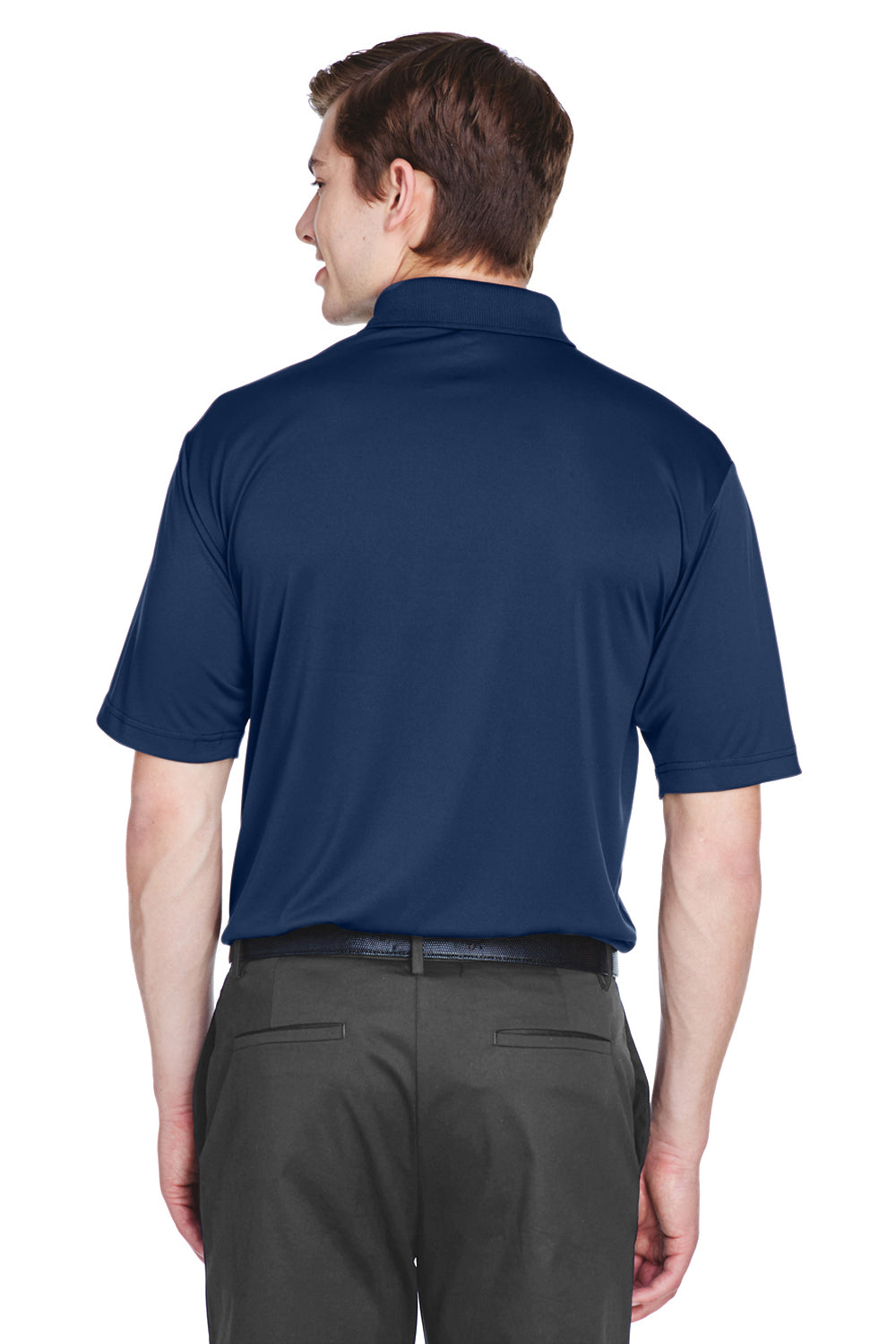 UltraClub 8610 Mens Cool & Dry 8 Star Elite Performance Moisture Wicking Short Sleeve Polo Shirt Navy Blue Model Back