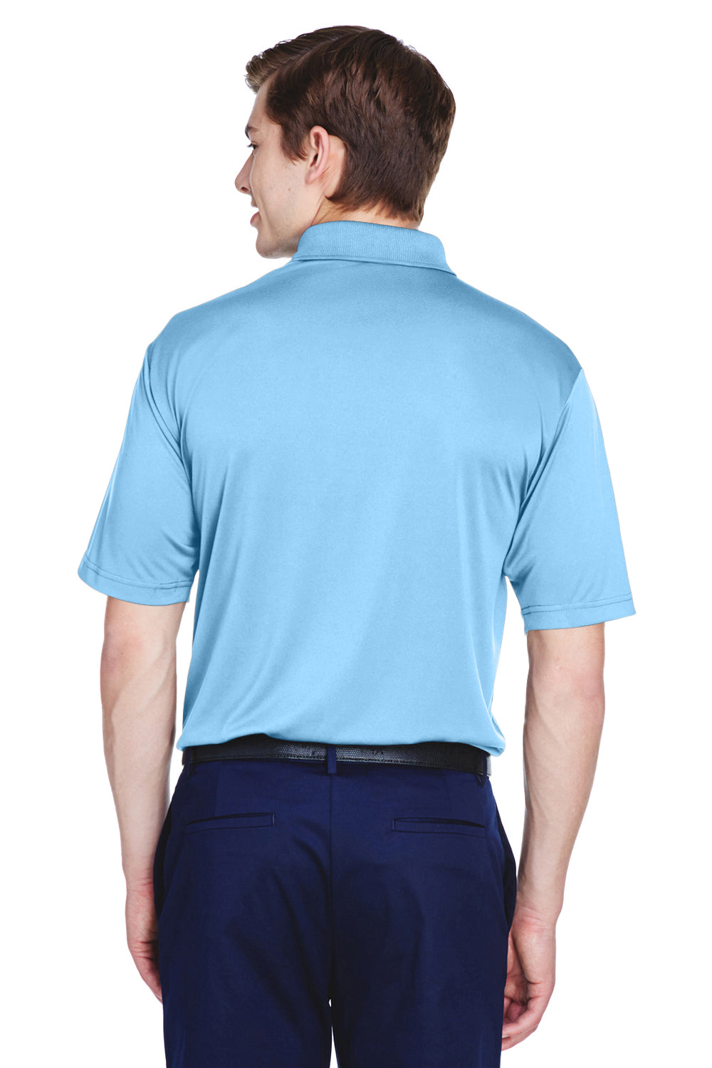 UltraClub 8610 Mens Cool & Dry 8 Star Elite Performance Moisture Wicking Short Sleeve Polo Shirt Columbia Blue Model Back