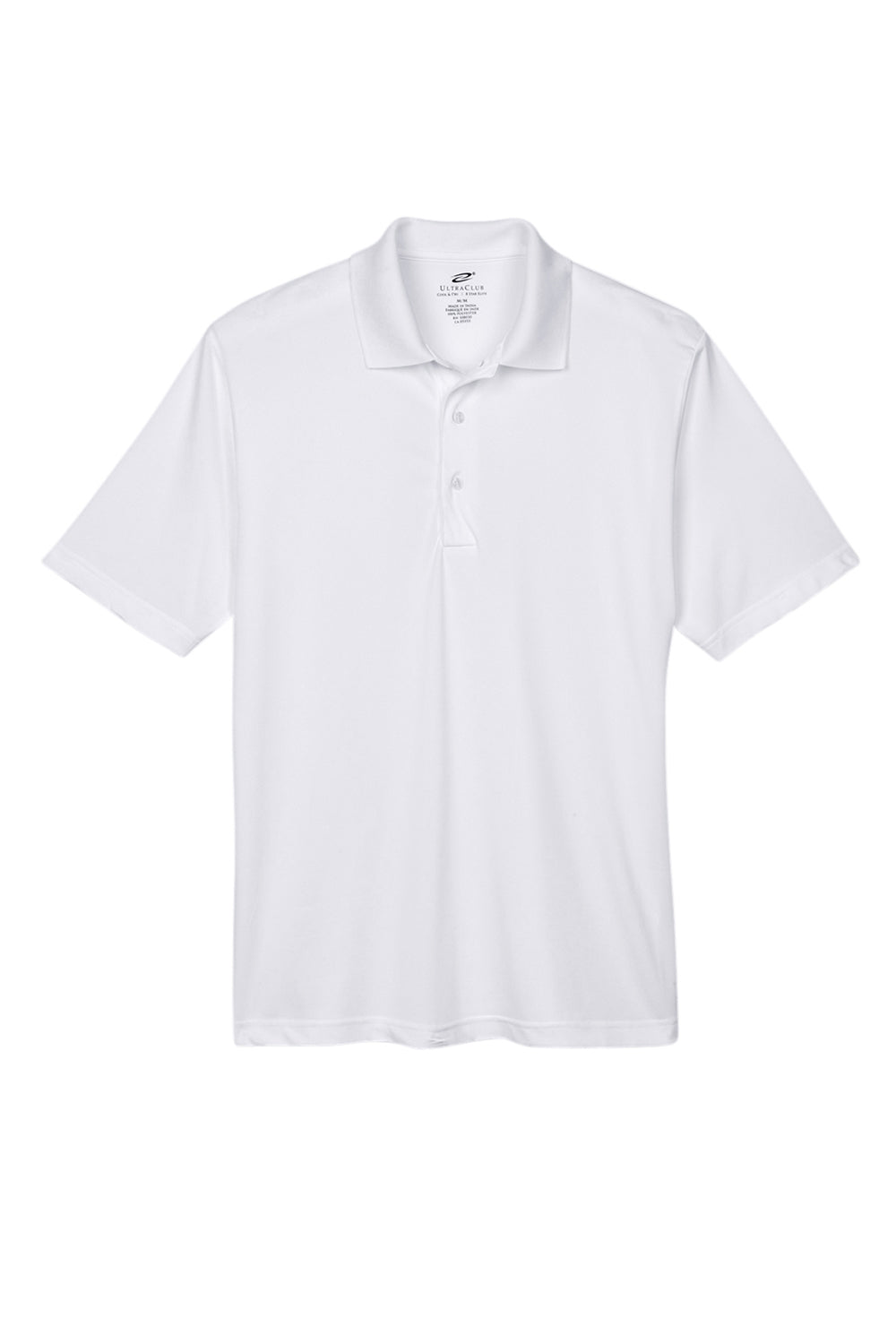 UltraClub 8610 Mens Cool & Dry 8 Star Elite Performance Moisture Wicking Short Sleeve Polo Shirt White Flat Front