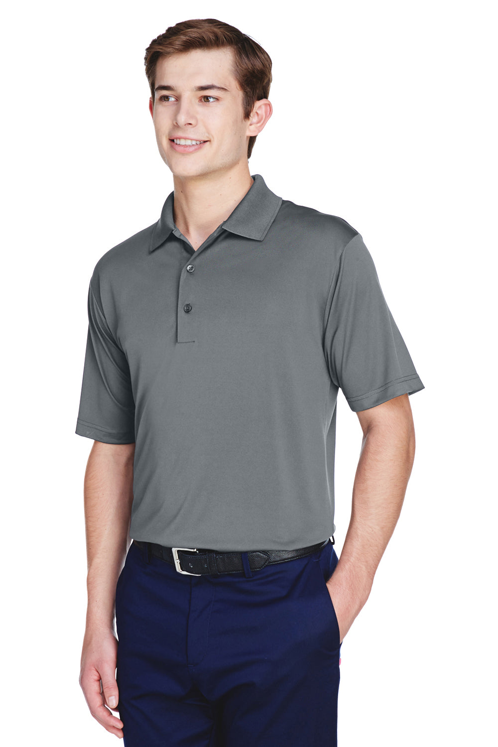 UltraClub 8610 Mens Cool & Dry 8 Star Elite Performance Moisture Wicking Short Sleeve Polo Shirt Charcoal Grey Model 3q