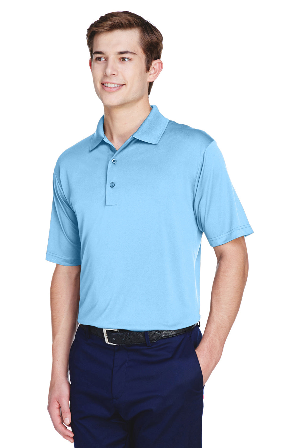 UltraClub 8610 Mens Cool & Dry 8 Star Elite Performance Moisture Wicking Short Sleeve Polo Shirt Columbia Blue Model 3q