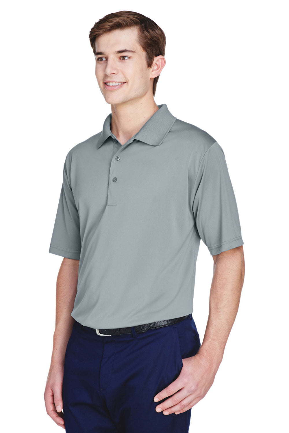 UltraClub 8610 Mens Cool & Dry 8 Star Elite Performance Moisture Wicking Short Sleeve Polo Shirt Silver Grey Model 3q