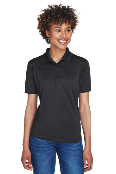 UltraClub 8610L Womens Cool & Dry 8 Star Elite Performance Moisture Wicking Short Sleeve Polo Shirt Black Model Front