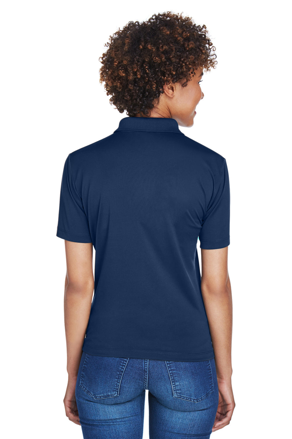 UltraClub 8610L Womens Cool & Dry 8 Star Elite Performance Moisture Wicking Short Sleeve Polo Shirt Navy Blue Model Back