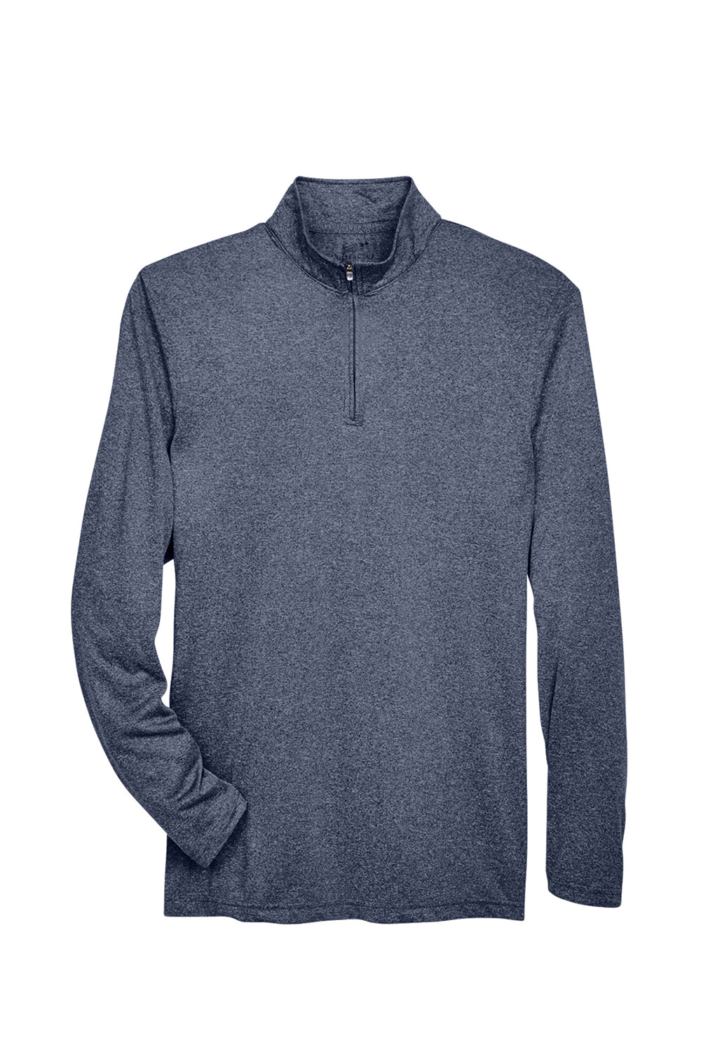 UltraClub 8618 Mens Heather Cool & Dry Performance Moisture Wicking 1/4 Zip Sweatshirt Heather Navy Blue Flat Front