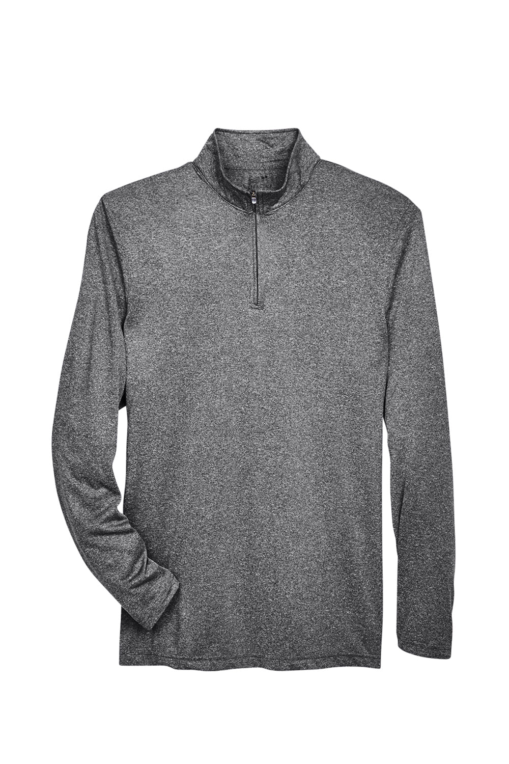 UltraClub 8618 Mens Heather Cool & Dry Performance Moisture Wicking 1/4 Zip Sweatshirt Heather Black Flat Front