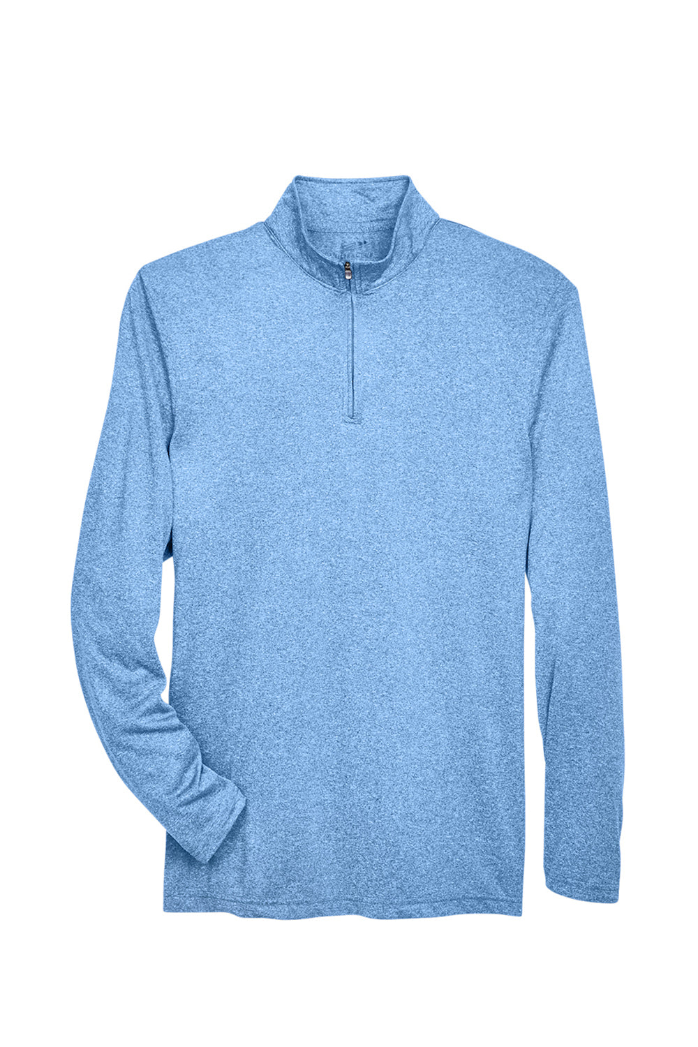 UltraClub 8618 Mens Heather Cool & Dry Performance Moisture Wicking 1/4 Zip Sweatshirt Heather Columbia Blue Flat Front