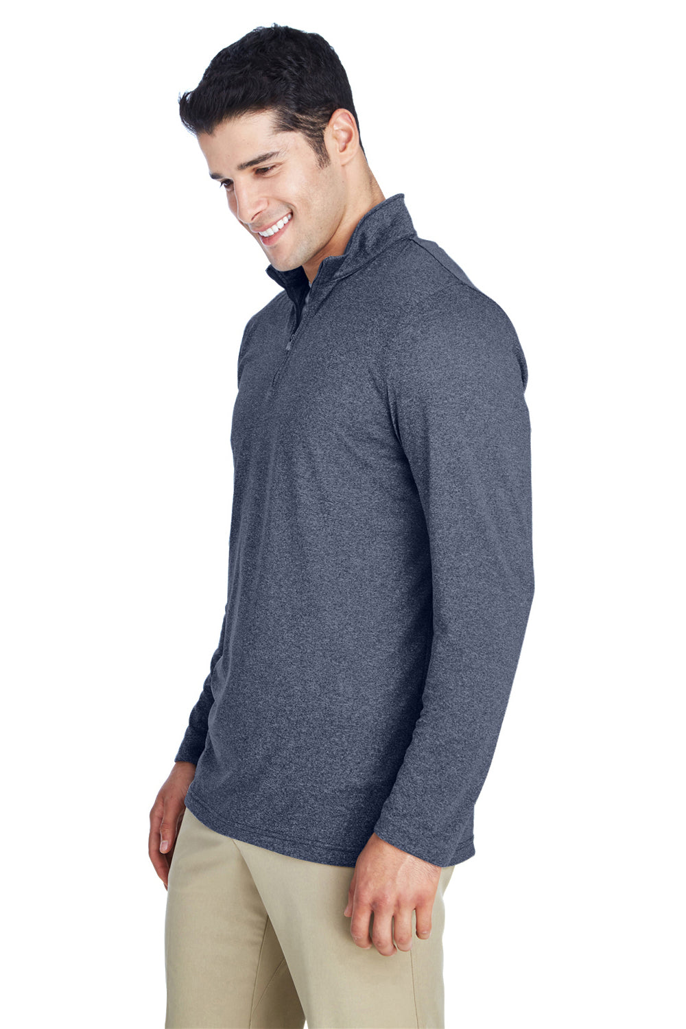 UltraClub 8618 Mens Heather Cool & Dry Performance Moisture Wicking 1/4 Zip Sweatshirt Heather Navy Blue Model 3q