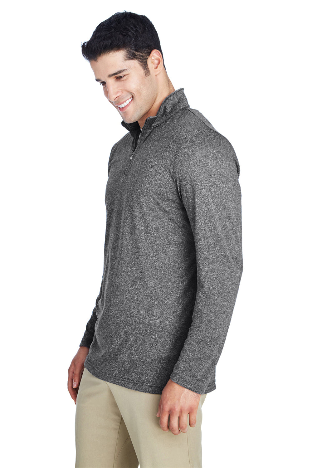 UltraClub 8618 Mens Heather Cool & Dry Performance Moisture Wicking 1/4 Zip Sweatshirt Heather Black Model 3q