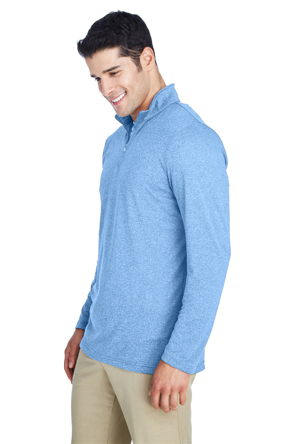 UltraClub 8618 Mens Heather Cool & Dry Performance Moisture Wicking 1/4 Zip Sweatshirt Heather Columbia Blue Model 3q