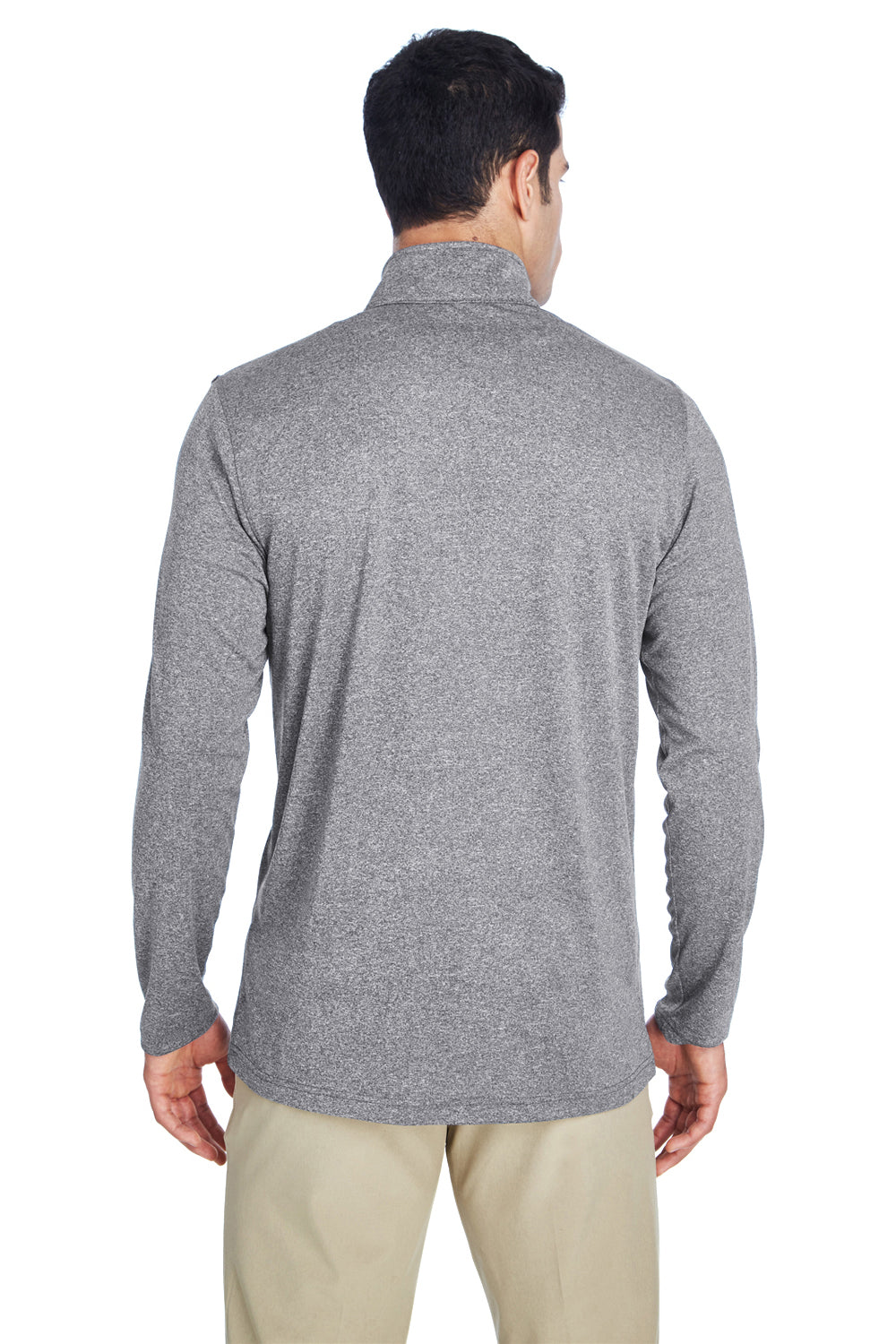 UltraClub 8618 Mens Heather Cool & Dry Performance Moisture Wicking 1/4 Zip Sweatshirt Heather Charcoal Grey Model Back