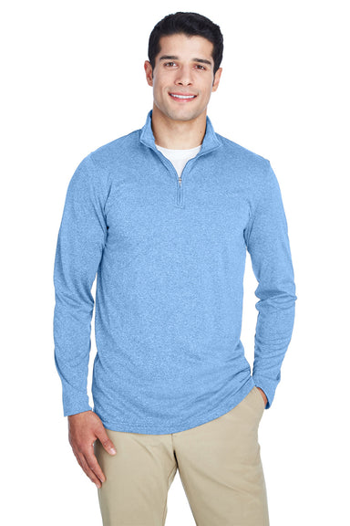 UltraClub 8618 Mens Heather Cool & Dry Performance Moisture Wicking 1/4 Zip Sweatshirt Heather Columbia Blue Model Front