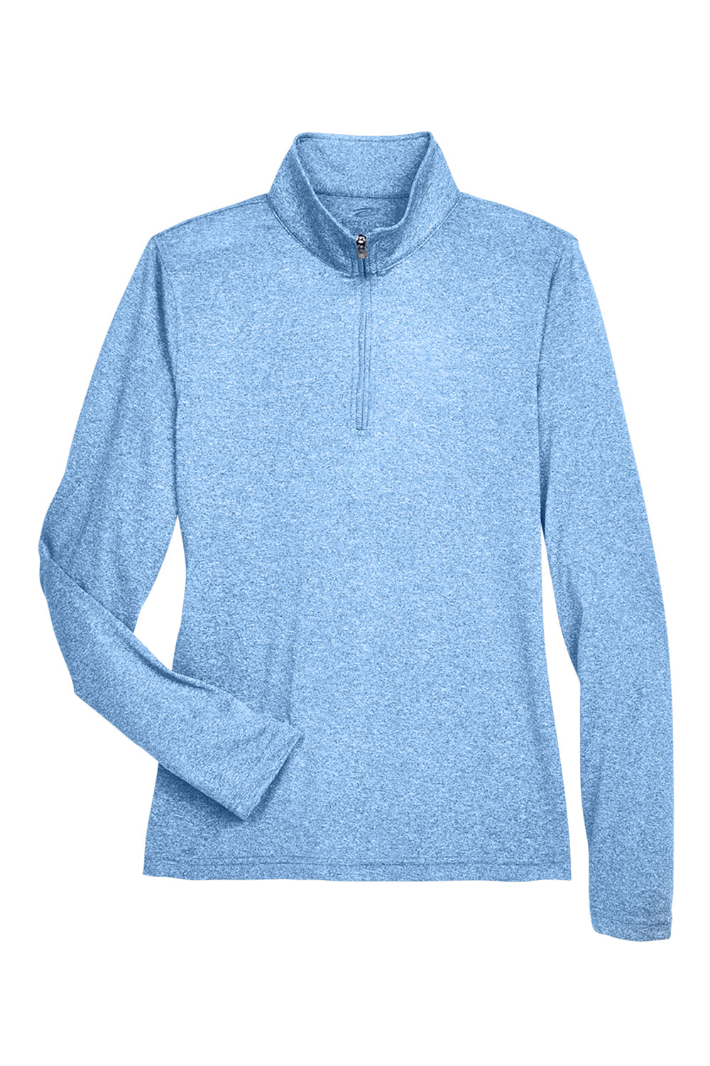 UltraClub 8618W Womens Heather Cool & Dry Performance Moisture Wicking 1/4 Zip Sweatshirt Heather Columbia Blue Flat Front