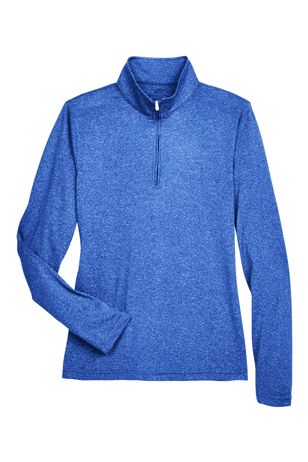 UltraClub 8618W Womens Heather Cool & Dry Performance Moisture Wicking 1/4 Zip Sweatshirt Heather Royal Blue Flat Front