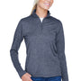 UltraClub Womens Heather Cool & Dry Performance Moisture Wicking 1/4 Zip Sweatshirt - Heather Navy Blue