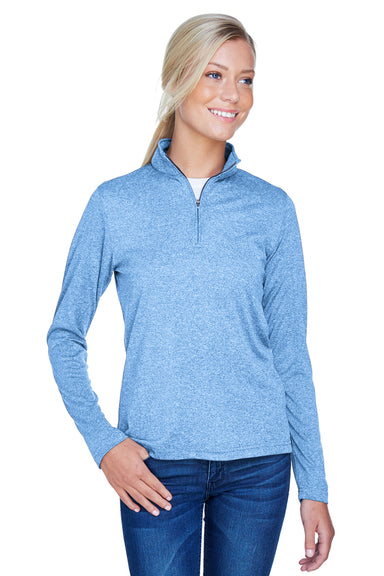 UltraClub 8618W Womens Heather Cool & Dry Performance Moisture Wicking 1/4 Zip Sweatshirt Heather Columbia Blue Model Front