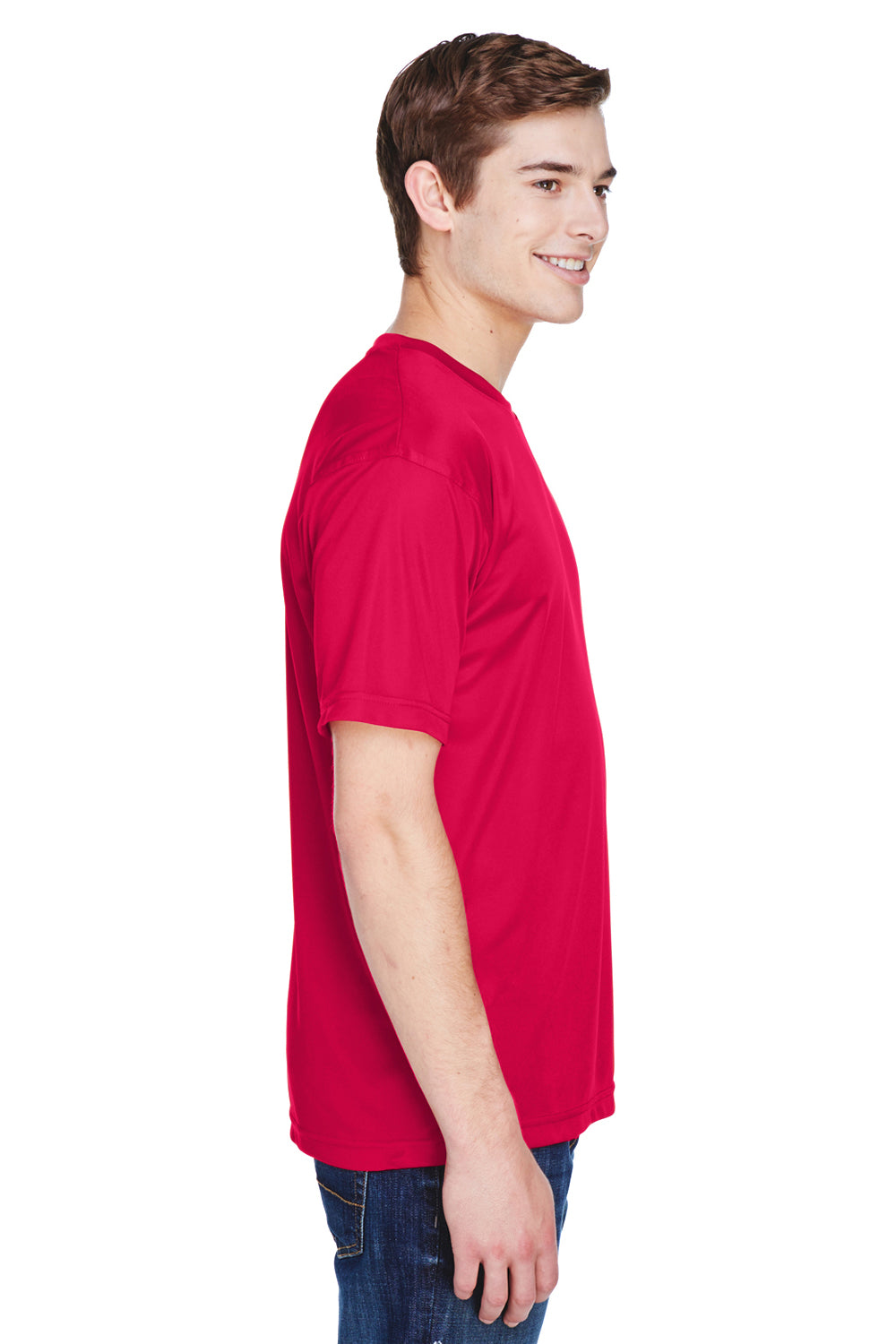 UltraClub 8620 Mens Cool & Dry Performance Moisture Wicking Short Sleeve Crewneck T-Shirt Red Model Side